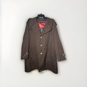 Vintage  Harbor Master John Weitz Brown Overcoat Size 46 Plaid Lining Fireman